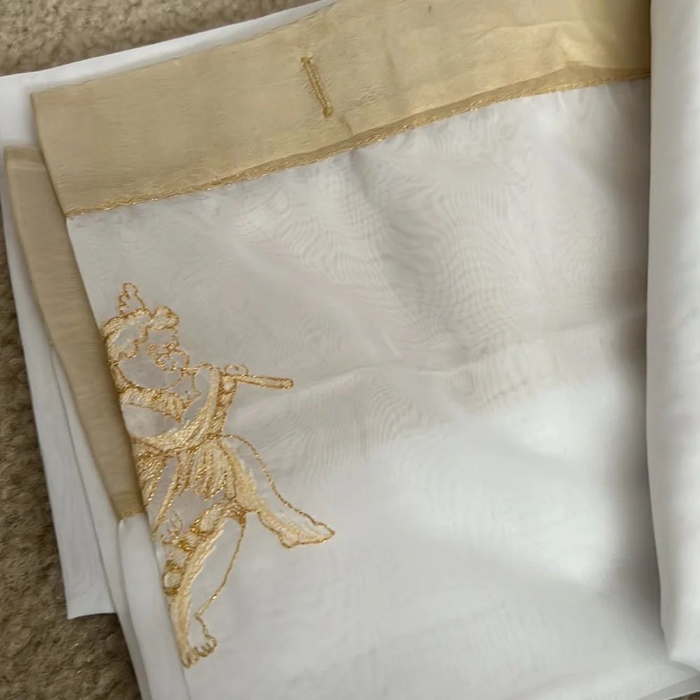 Vintage Jabara sheer embroidered cherub shower curtain